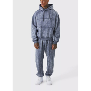 Customize French Terry 2 Pieces <b>Set</b> Vintage Cotton Sweatsuit <b>Mens</b> Acid Wash Tracksuit with Acid Wash - Product Image 2