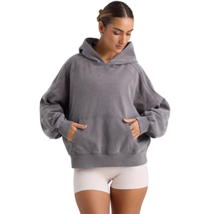 Sweat à capuche pour femme de haute qualité, coupe oversize à épaules tombantes, délavé à l'acide, 100% coton, personnalisable - Product Image 2