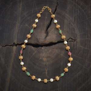 Antique 184074 Collier de prière classique en bois de Mala pour mariage, avec motifs de boules, de pompons et d'ailes, perles et diamants, idéal pour cadeaux et fiançailles - Product Image 1