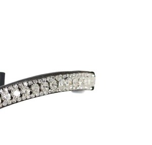 Diadema de cuero suave negro de alta calidad con forma de onda de cristal transparente de 3 filas, accesorio para brida inglesa de caballo, con logotipo personalizado, estilo indio. - Product Image 2