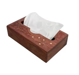 Boîte à mouchoirs en bois classique de haute qualité, fabriquée à la main, luxe, pour la cuisine et la maison, fabriquée en Inde, avec des éléments en métal et en résine, SANIYA - Product Image 1