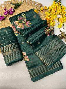 Sari de Seda Dola Indio y Pakistaní con Tejido Jacquard Completo, Disponible en Stock, para Fiestas y Festivales, para Mujeres Adultas - Product Image 4