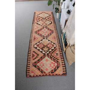 3x10.5 ft Vintage Turkish Rug, <b>Runner</b> Rug, Kilim <b>Red</b> Wool Rug - Product Image 1