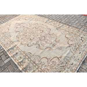 พรมตุรกีขนาด 6.1x10.3 ฟุต พรมวินเทจขนาดใหญ่ พรมสีน้ำตาลเทาล้วน - Product Image 4