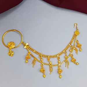 Indian <b>Gold</b> Plated Dubai Style <b>Hoop</b> <b>Nose</b> <b>Ring</b> Tassel Floral Ball Beads Double Layer Chain Bridal Jewelry Set For Women - Product Image 1