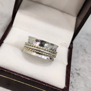 Anillo de meditación con banda giratoria con cuentas, anillo de pulgar de Plata de Ley 925 para mujer, joyería hecha a mano de Yoga, anillo giratorio fino para ansiedad para hombre - Product Image 5