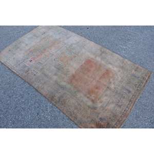 Alfombra turca rectangular con respaldo de látex de lana Beige de área grande de 3,6x6,2 pies, diseño abstracto de retazos para pasillo - Product Image 2