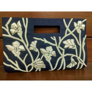 Luxe femmes toile pochette fermeture éclair mode-avant Zari broderie Semi pierres précieuses perle chaîne perles décoration nouveauté - Product Image 3