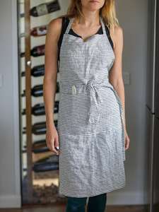 Delantal de lino a rayas para mujer, cintura larga con bolsillo, estilo de granja para cocinar, jardinería, kit de lino lavado artístico - Product Image 4