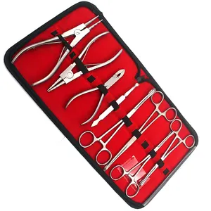 Profissional Body Piercing Tool Kit 8 Pcs Orelha Nariz Mamilo Piercing Tool Kit Grampos Fórceps Com Conjunto De Couro PU