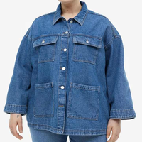 Jaket Blouson Wanita Ukuran Besar Linen/Katun Motif Kotak-Kotak Bordir Garis-Garis Kancing Penuh Berkerudung Denim Rajut Bernapas Mutiara