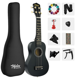 23 Inch Black Concert Ukulele <b>Kit</b> with Bag, Strap, Picks & Method <b>Book</b> | Midex UKX-233BK - Product Image 1