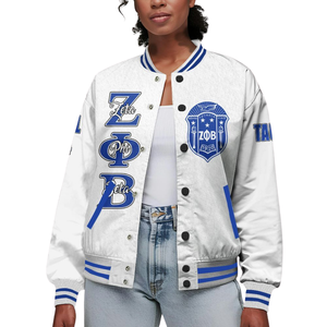 Zeta Phi Beta 1920 Sorority Varsity Greek Life Blue White Letterman Jacket ZPB Chenille Patch Fondateurs Style Wear - Product Image 1