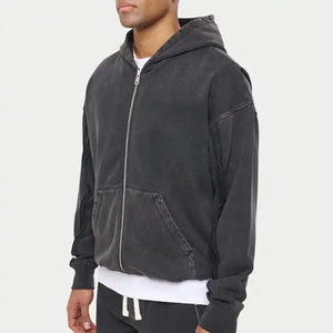 Sudaderas con cremallera personalizadas 450 Gsm Drop Shoulder Sudaderas con capucha de gran tamaño Vintage Distressed Acid Washed Zip Up Hoodies Hombres - Product Image 2