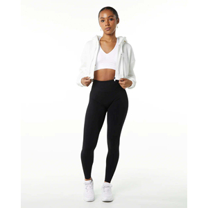 55% coton, 45% Spandex Goutte Épaule Style Surdimensionné Coupe Courte Blanc Femmes Classique Capital Full-Zip Crop Hoodie - Product Image 2