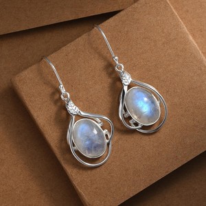 ต่างหูโอปอลทรงหยดน้ำ เงินแท้ชุบทองคำขาว ประดับพลอยรูปไข่ขนาด 14x10 มม. งานแฮนด์เมด เครื่องประดับหรูหราสำหรับงานแต่งงานสำหรับเธอ - Product Image 4