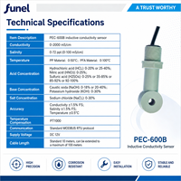 PEC 600B CIP İletkenlik Analizörü PFA Endüktif Sensör 0-2000 MS/cm Aralığı PT1000 Suda Kullanım İçin Sıcaklık Telafisi