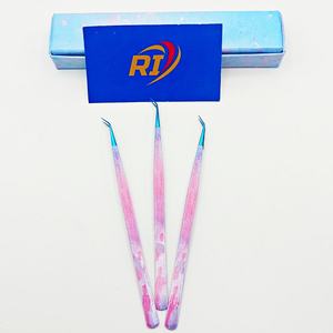 Pinzas profesionales de Extensión de pestañas de acero inoxidable aislamiento de volumen OEM Rosa Ombre 45 grados antimagnético antiestático - Product Image 4