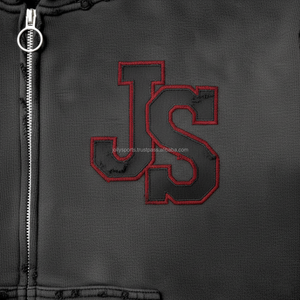 Luxe 380 GSM Coton Polyester Mélange Zipper Hoodie Look Vintage Noir Logo Brodé Personnalisé Streetwear Basics Zipper Hoodie - Product Image 6