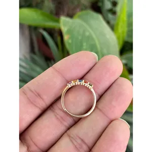 แหวนทอง 14k ชุบทองคำขาว ประดับด้วยแซฟไฟร์ธรรมชาติหลายเม็ด ฝังบนสแตนเลสสตีล พร้อมโรเดียม ขนาดเดียว ใช้เป็นของขวัญได้ - Product Image 4