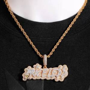 Fabuloso colgante personalizado con letras totalmente heladas de Hip Hop redondo brillante Moissanite VVs claridad 925 plata esterlina - Product Image 3