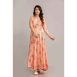 Robe longue évasée sans manches imprimée fleurs pêche SHKUP1367, taille unique, taille élastique, respirante, durable, grande taille, pour le quotidien - Product Image 6