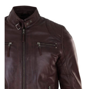 Chaqueta de Motociclista de Piel Vacuna Genuina para Hombre, Estilo Casual con Cierre y Cuello Alto, Corte Ajustado, Nueva Colección de Invierno - Product Image 6