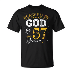T-shirt vintage per il 57° compleanno per ragazze 'Blessed by God' - una celebrazione spirituale! - Product Image 2