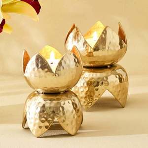 Lotus <b>Hammered</b> Metal Candle <b>Holder</b> Perfect for Cozy Country Inspired Spaces Antique Gold Candle <b>Holder</b> - Product Image 1
