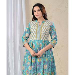 ชุดกางเกงคุรตะผ้าฝ้ายพิมพ์ลายฟิโรซี จาล แขนสามส่วนสำหรับใส่ในชีวิตประจำวัน - Product Image 1