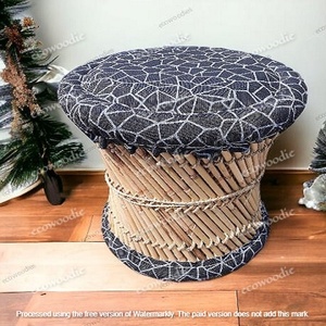 Pouf console design en incrustation d'os et ensemble de tabourets pouf en rotin de bambou pour appartement, restaurant, clubs de jardin - Product Image 5