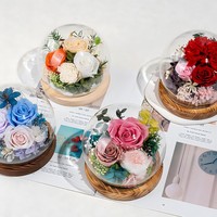 Grosir kubah kaca romantis LED bersinar bunga mawar yang diawetkan tahan lama Natal Paskah Valentine wisuda Halloween