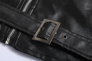 Faux Leather Regular Jacket Stylish Unisex Outerwear Motorbike High Street Style Zipper Closure Winter Front Logo <b>Fur</b> <b>Trim</b> - Product Image 5