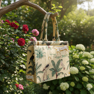 Sac fourre-tout matelassé fait à la main pour femmes avec pochette Style indien tissu en coton doux fermeture à glissière solide motif chaînes Shopping - Product Image 4