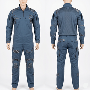 Uniforme Táctico para Hombre, 220 GSM, Ripstop, Polialgodón, Azul Grisáceo, Camuflaje, Camisa con Cierre de Cremallera, Pantalones Cargo, Logotipo Bordado Personalizado - Product Image 1