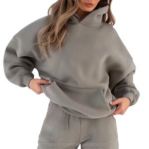 Women's Winter Casual Long-Sleeve Pullover Hooded Knitted 100% Cotton Stylish Front Pocket Customizable <b>Tops</b> OEM - Product Image 1