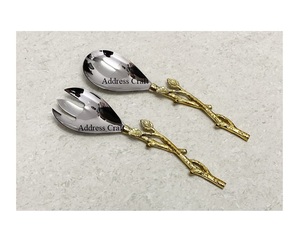 Accesorios de cocina, diseño de Rama, juego de servidor de ensalada con mango de latón, cuchara, tenedor, herramienta para servir, cubiertos, vajilla de Metal - Product Image 6