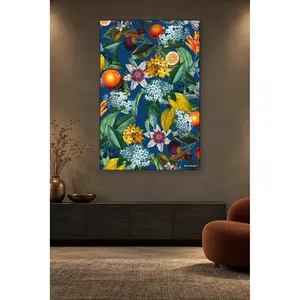Impression sur toile de fruits et fleurs tropicales Fida sur fond bleu marine - Product Image 3