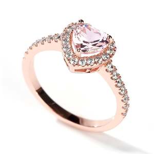 Anillo Jeulia con Incrustaciones de Plata de Ley y Morganita Sintética en Corte Corazón, Chapado en Oro Rosa - Product Image 4