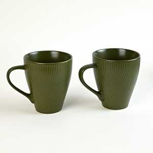 Juego de Tazas de Café de Porcelana Fina Verde Fern de 14 oz, Diseño Minimalista de Lujo con 2 Rayas, Apto para Lavavajillas y Microondas, Regalo para el Día del Padre o el Día del Retiro - Product Image 1