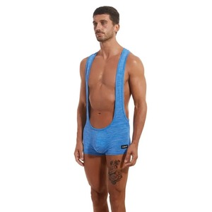 กางเกงบ็อกเซอร์ขาสั้นสำหรับผู้ชายจัมพ์สูทสีพื้นแขนกุดยืด - Product Image 6