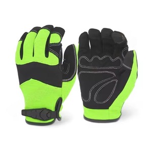 Gants en cuir synthétique de haute qualité, avec Patch de palmier en mousse noir et Spandex vert, hi-viz, pour mécaniques - Product Image 2