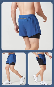 Shorts de sport respirants à double couche pour hommes, avec logo personnalisé, motif uni, en polyester, grande taille, pour l'été - Product Image 5
