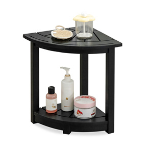 Banco de ducha de madera de acacia negra, estante de esquina de madera para afeitarse las piernas, reposapiés con estante de almacenamiento, muebles de baño para el hogar - Product Image 3