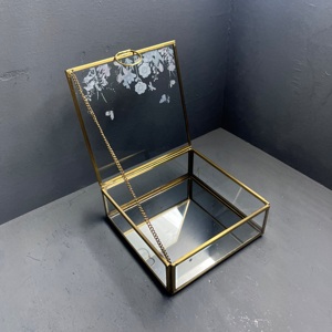 Jewelry <b>Box</b> Organizer Decorative <b>Storage</b> <b>Box</b> Brass Finish Printed Design Metal <b>Material</b> Artisan Design B354 for Rings Necklaces - Product Image 1