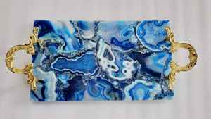 Plateau en agate Plateaux de service de luxe pour occasions alimentaires Décoration intérieure en bois Marbre Plastique Acier inoxydable - Product Image 3