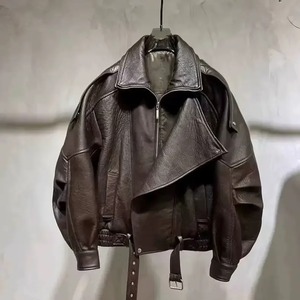 2025 Reversible Genuine Leather <b>Jacket</b> for <b>Men</b> Black <b>Long</b> Sleeves Zipper Drop Shoulder Crew Neck Silk Breathable Eco-Friendly - Product Image 3