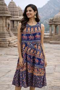 Hermoso Vestido Naptol Sin Mangas, Vestido Midi Largo de Algodón, Vestido Naptol Informal Sin Mangas con Diseño de Capas, Vestido de Algodón de Calidad de Exportación - Product Image 2