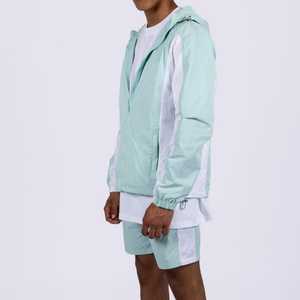 Wholesale Men <b>Zip</b> up Nylon Waterproof Solid Color Windbreaker <b>Short</b> Set Mens Custom Windbreaker <b>Shorts</b> Suits Hooded Jacket - Product Image 2