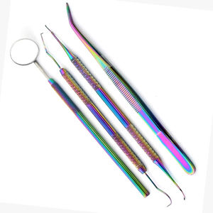 ชุดเครื่องมือทันตกรรมเคลือบไททาเนียม4ชิ้นชุดตรวจฟันด้วยตัวเองที่ขูดปากหัววัดแหนบชุดตรวจสีรุ้ง - Product Image 3